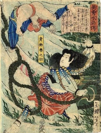 Aoyagi Harunosuke throwing an assailant underwater.
