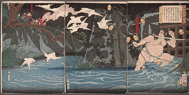 Evening rain at Nagashino. Warrior and herons.