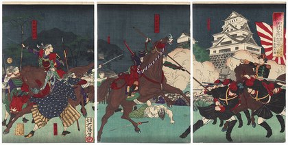 Shinohara Kunimoto battles on horseback near Kumamoto Castle