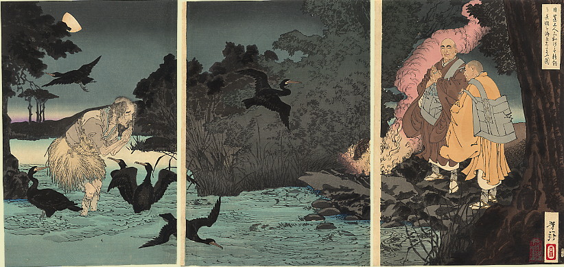 St. Nichiren prays for the restless spirit of the cormorant fisher at the Isawa River