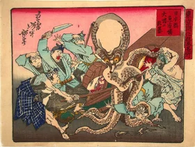 A giant octopus takes on all comers at the fish market at Nihombashi.